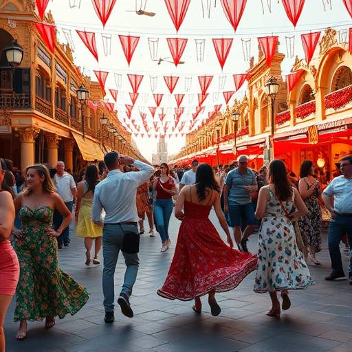 Gente bailando y disfrutando en la Feria de Abril de Sevilla