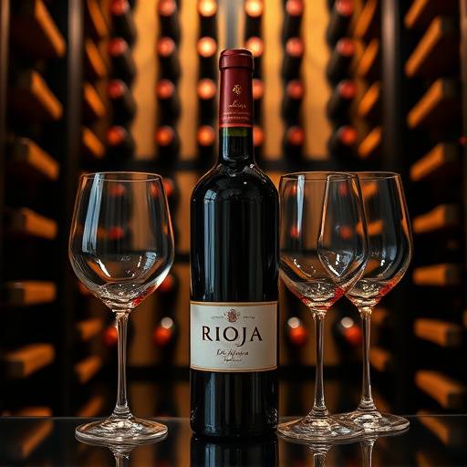 Imagen de una bodega de lujo en La Rioja con una botella de vino y copas listas para servir