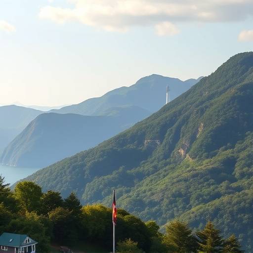 Paisaje verde y monta&radic;&plusmn;oso del Pa&radic;&ne;s Vasco con un faro al fondo