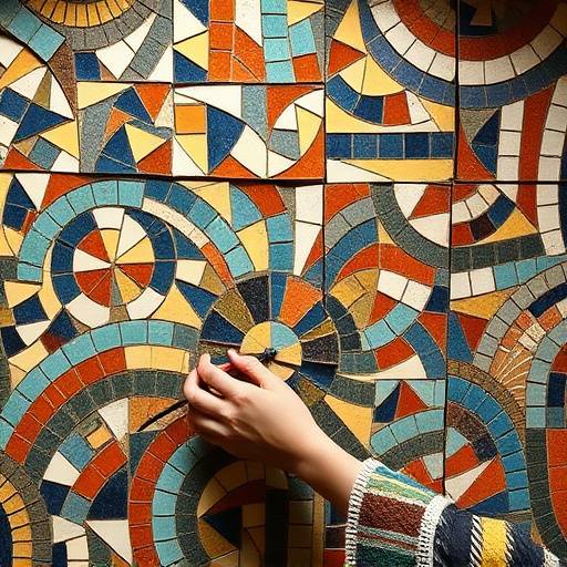 Un artesano trabajando delicadamente en un mosaico de azulejos
