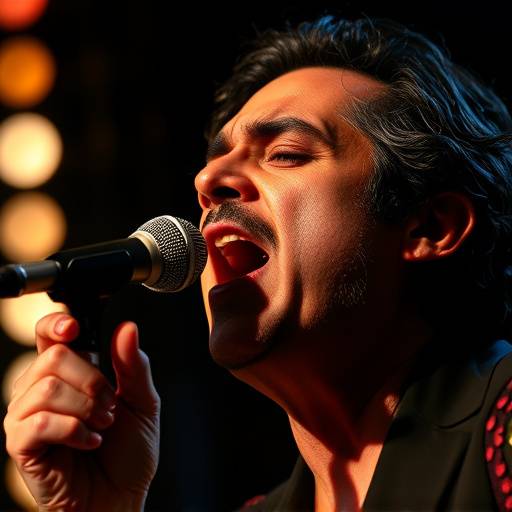 Un cantaor flamenco con una expresi&radic;&ge;n intensa, cantando al micr&radic;&ge;fono