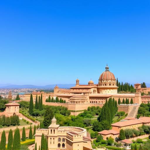 Vista panor&radic;&deg;mica de la Alhambra en Granada, Espa&radic;&plusmn;a, bajo un cielo azul brillante.